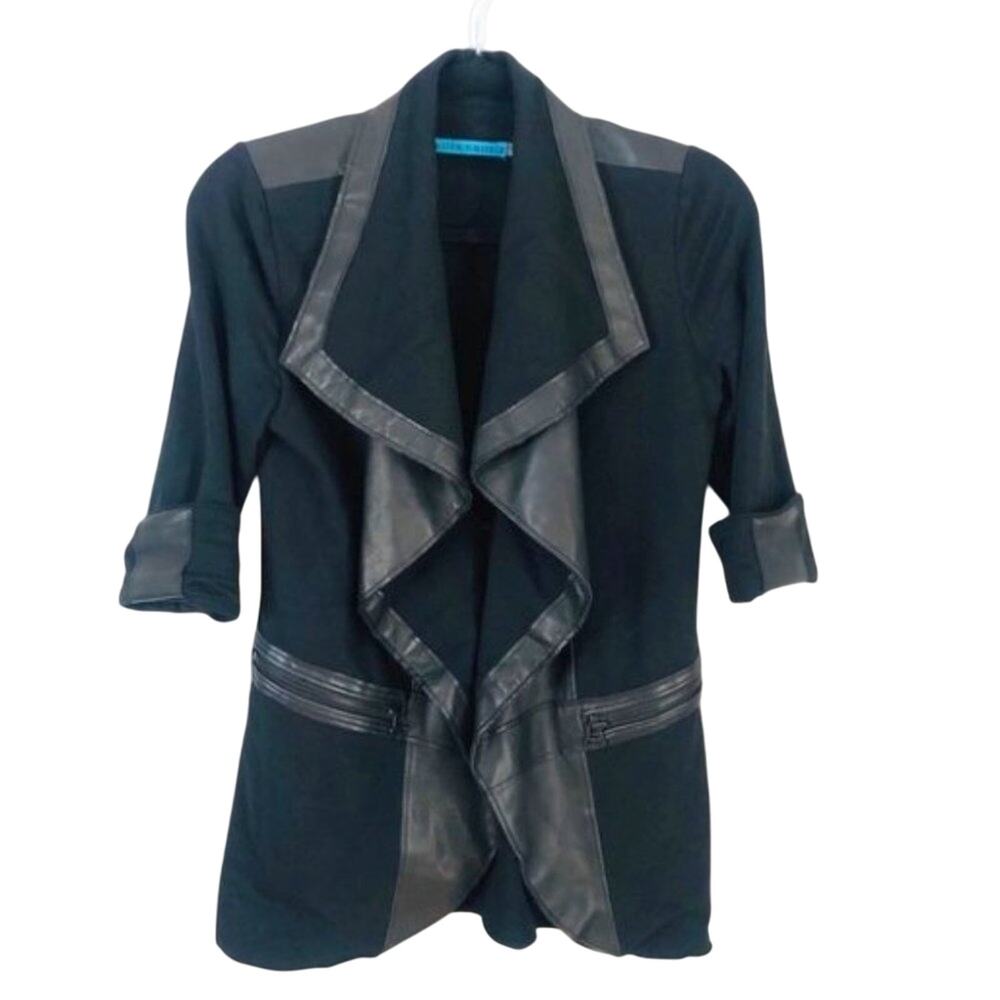 Alice + Olivia Moto LEATHER TRIMMED Long Flowy Jacket Duster Coverup Sz S